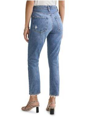 Agolde Riley Cropped High-Rise Straight Jeans - Blue Denim